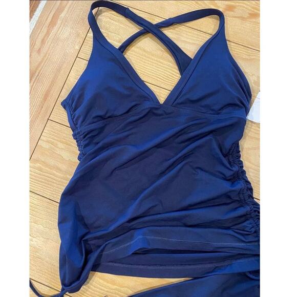 NWT Athleta Scrunch Ruched Tankini & bottoms in navy swim 2 piece size medium - Picture 5 of 11